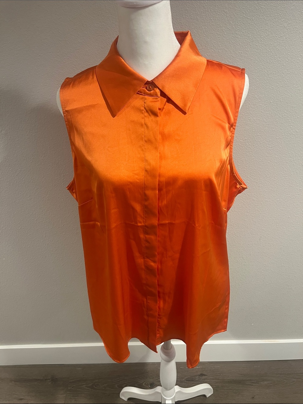 Boston Proper Vibrant Orange Satin Sleeveless Blouse